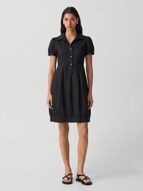 THEORY Women's Marisole B Linen Blend Cap Sleeve Pleaded Dress - Black, Sz 8